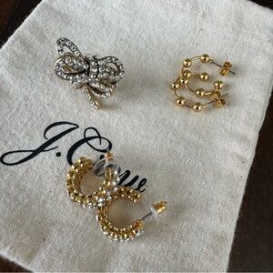 NWOT! J. Crew Elegant Bow and Hoop Gold and Diamond Earrings Set